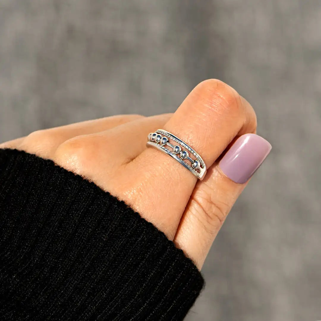 Vintage Triple Band Fidget Spinner Rings for Women Girl anti Anxiety Finger Ring Stress Release Rotate Bead Gothic Jewelry Gifts