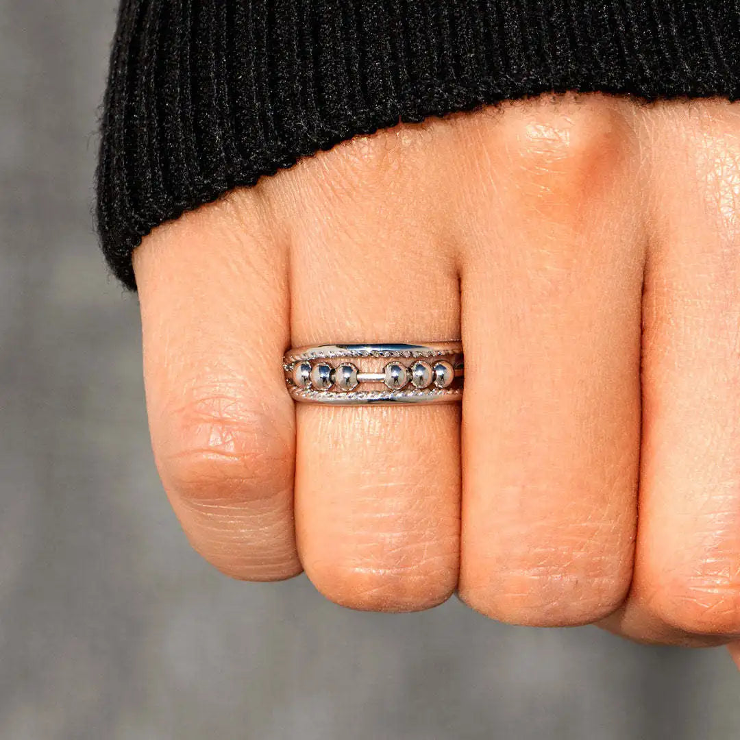Vintage Triple Band Fidget Spinner Rings for Women Girl anti Anxiety Finger Ring Stress Release Rotate Bead Gothic Jewelry Gifts