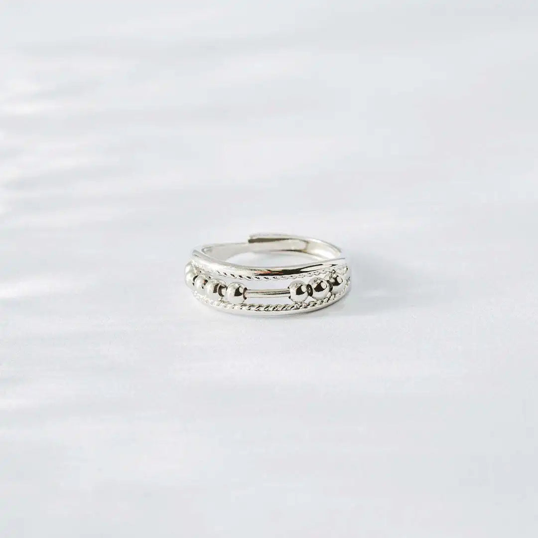 Vintage Triple Band Fidget Spinner Rings for Women Girl anti Anxiety Finger Ring Stress Release Rotate Bead Gothic Jewelry Gifts