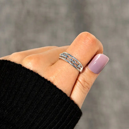 Vintage Triple Band Fidget Spinner Rings for Women Girl anti Anxiety Finger Ring Stress Release Rotate Bead Gothic Jewelry Gifts