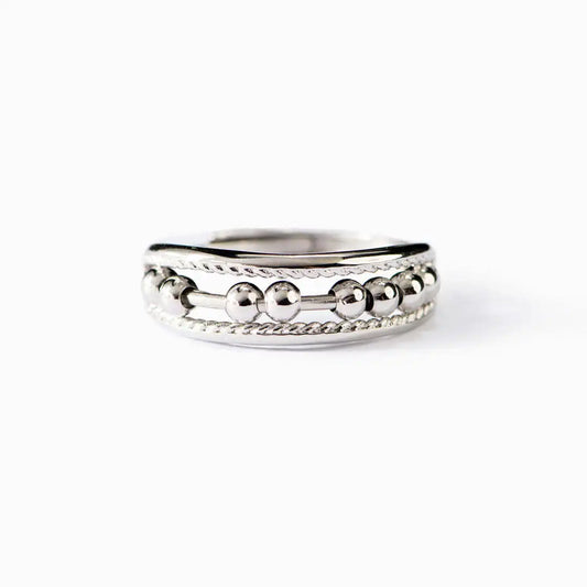 Vintage Triple Band Fidget Spinner Rings for Women Girl anti Anxiety Finger Ring Stress Release Rotate Bead Gothic Jewelry Gifts